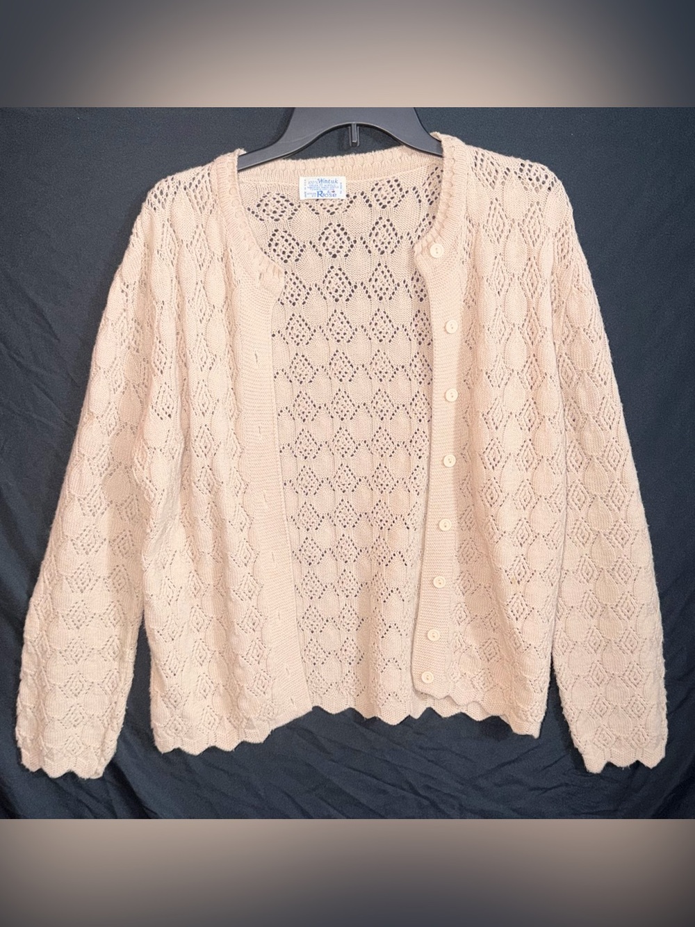 Vtg 60s Wintuk Small Beige Cardigan Textured Knit Orlon Acrylic Cottagecore